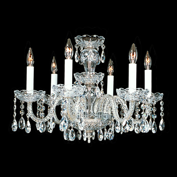 Wentworth Crystal Chandelier shown with Nickel.  Note the clear wire in the arms.