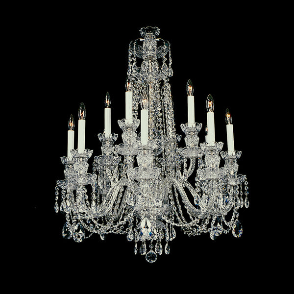 8+4 Medium  Crystal Chandelier shown in Nickel finish.  Note the clear wire in the arms.