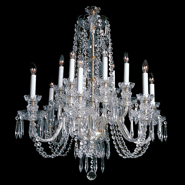 Alexandria Crystal Chandelier shown in Nickel finish.  Note the brass toned  wire in the arms.brass