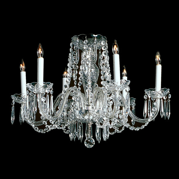 Arthur Crystal Chandelier shown in Nickel finish.  Note the clear wire in the arms.