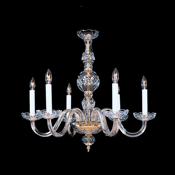 6 light Crystal Chandelier Berkeley 6 Shown in brass.
