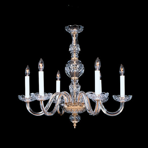6 light Crystal Chandelier Berkeley 6 Shown in brass.