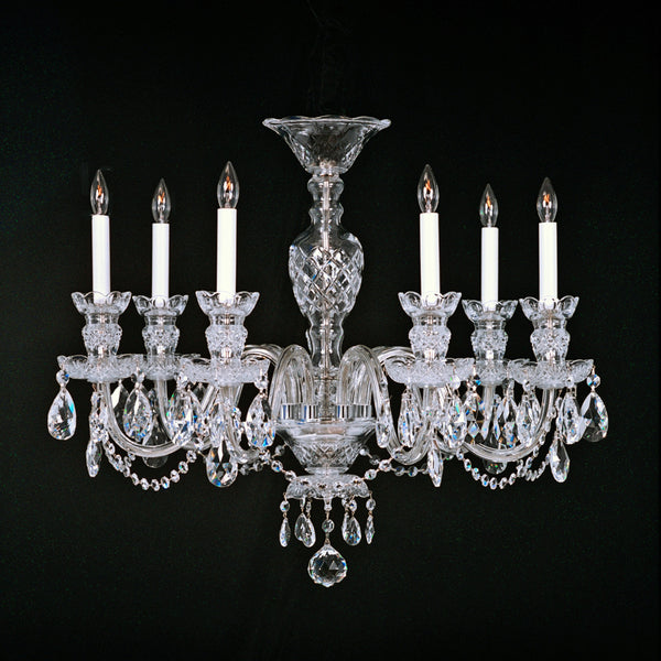 Chesapeake Crystal Chandelier shown in Nickel finish.  Note the clear wire in the arms.