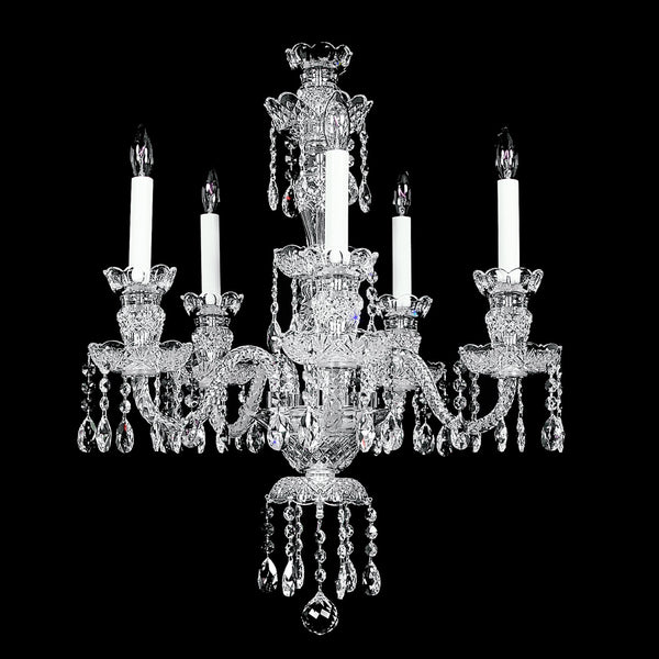 Emily  Crystal Chandelier shown in Nickel finish.  Note the clear wire in the arms.