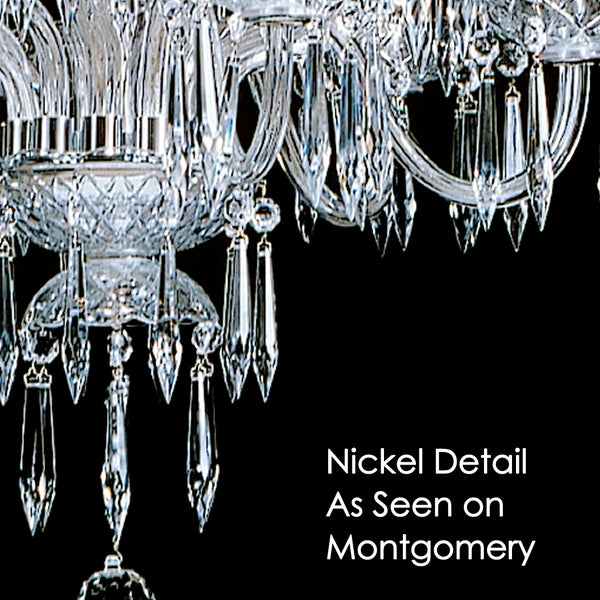 Nickel detail as seen on the Montgomery chandelier. Note the clear wire running through the arms.