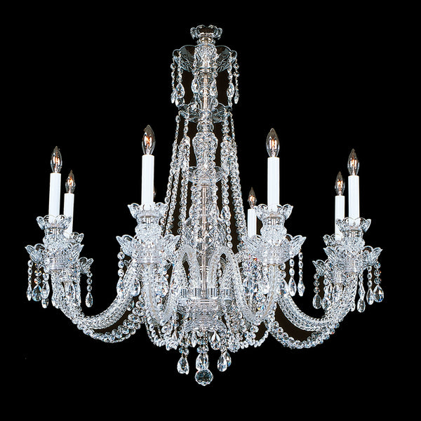 Philadelphia Crystal Chandelier shown in Nickel finish.  Note the clear wire in the arms.