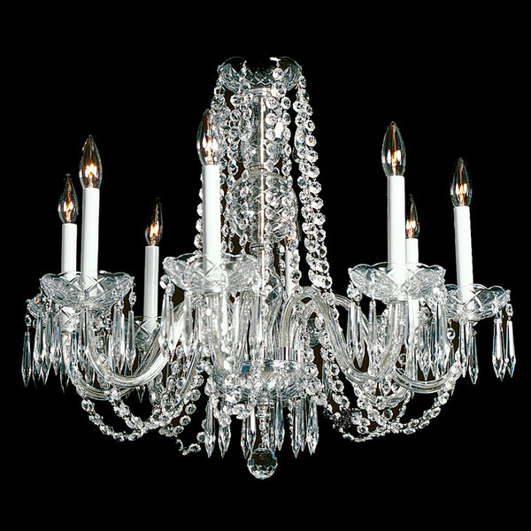 Princess Chandelier Crystal Chandelier shown in Nickel finish.  Note the clear wire in the arms.