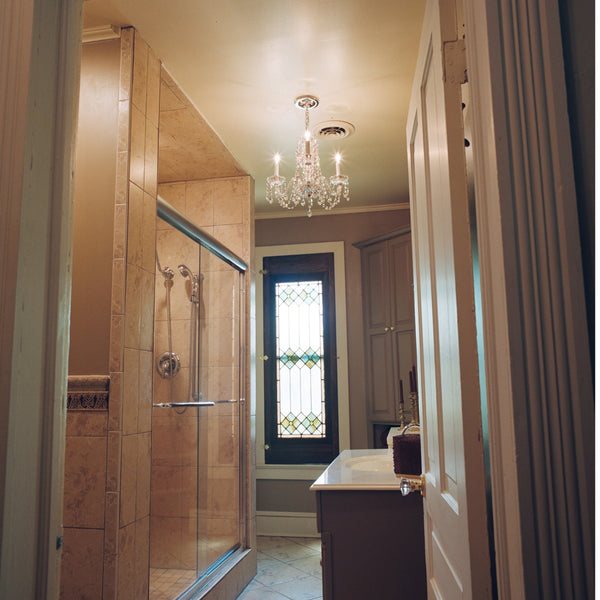Little 3-R-6 Chandelier in a bathroom.