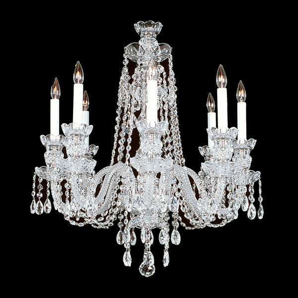 8-R-8  Crystal Chandelier shown in Nickel finish.  Note the clear wire in the arms.