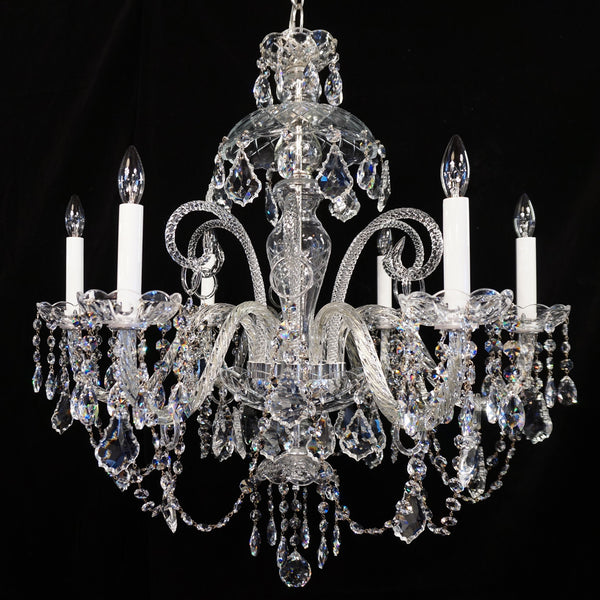 Anadel Crystal Chandelier shown in Nickel finish.  Note the clear wire in the arms.