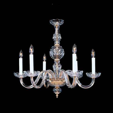 6 light Crystal Chandelier Berkeley 6 Shown in brass. 