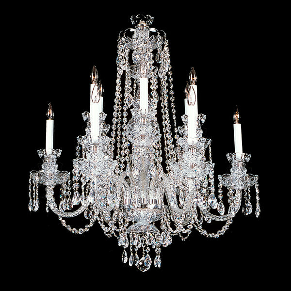 Raleigh Crystal Chandelier shown with Nickel.  Note the clear wire in the arms.